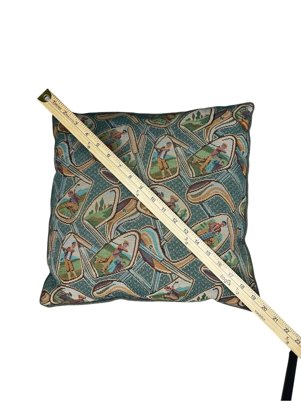 Vintage Golf Tapestry Throw Pillow Golfer Golf Clubs Green Square 18”
